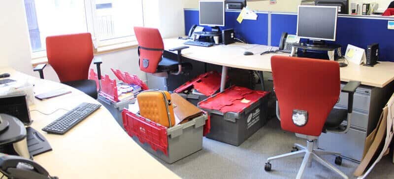 plastic removal crates in an office