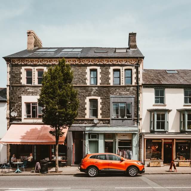 Orange car on a street