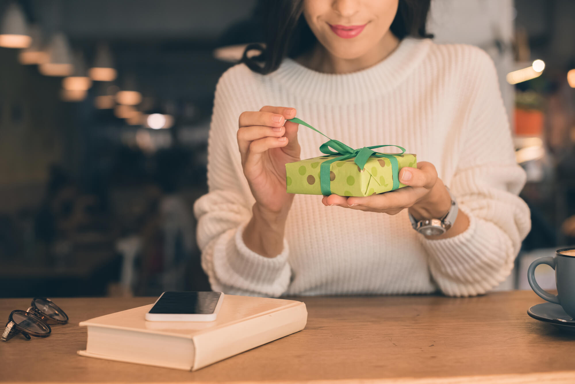 lady opening gift